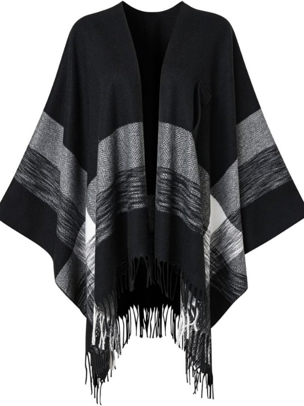 Cozy Plaid Fringe Poncho Shawl Wrap - Elegant Soft Blanket Scarf for Fall/Winter